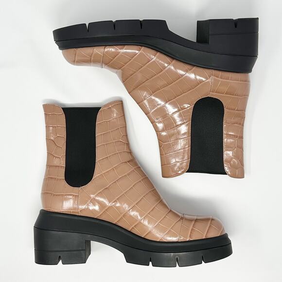Stuart Weitzman Norah Croc Stamped Leather Lug Sole Boot EU 39 - Picture 6 of 10